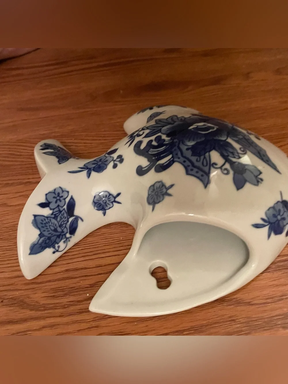 Vintage Ceramic Fish Wall Pocket Blue And White Chinoiserie Coastal Cottage